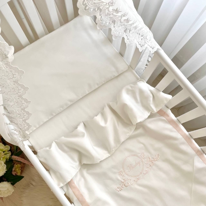 Set lenjerie de schimb pentru patut bebe 3 piese Baby King ivory (3)